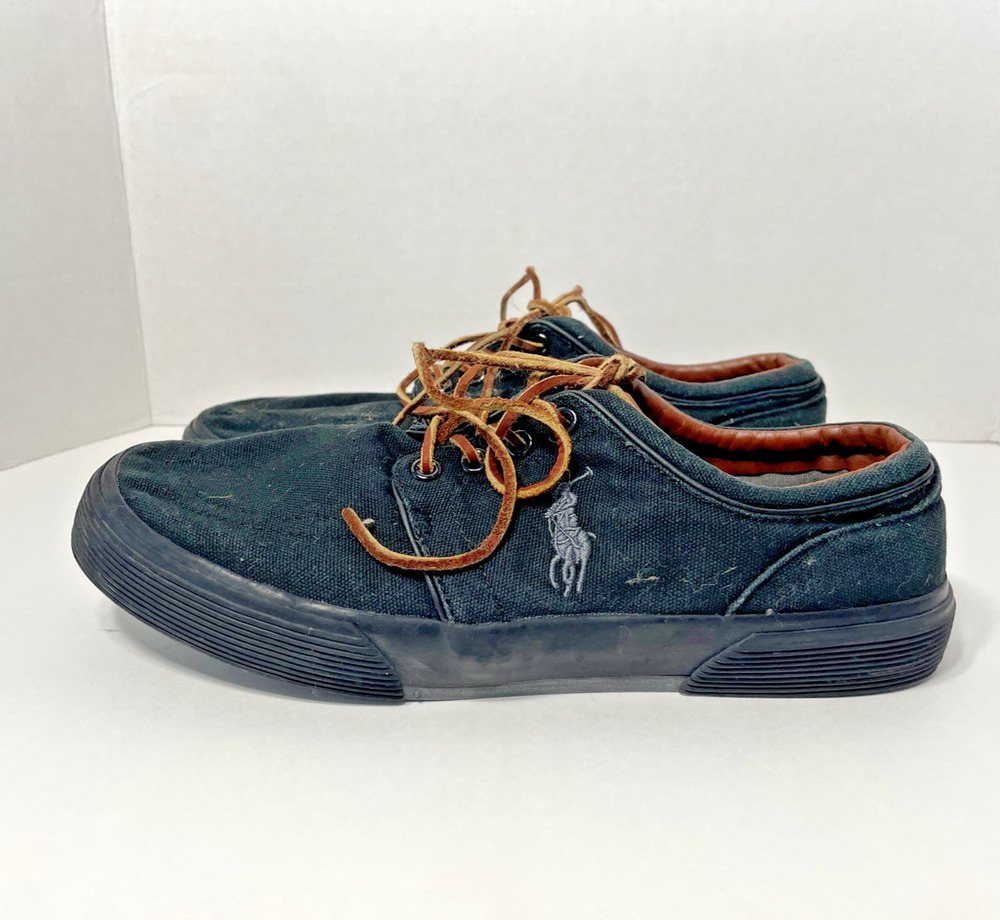 Polo Ralph Lauren Black Canvas Low Top Shoes Size 9 D Very Distressed